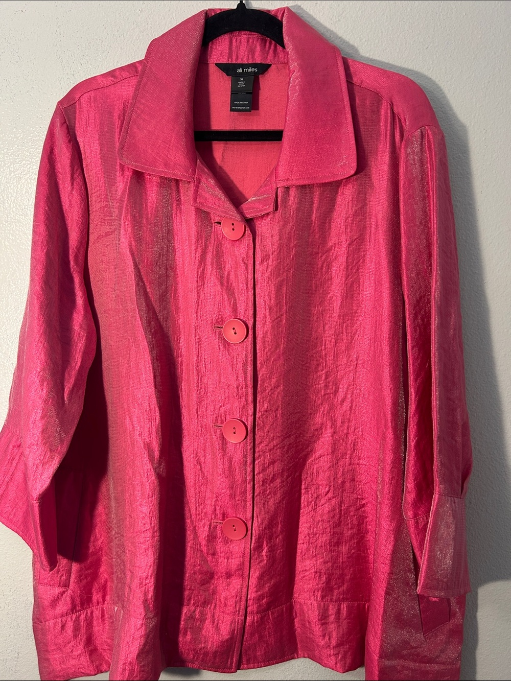 Ali Miles Shiny Pink Button-Down Blouse